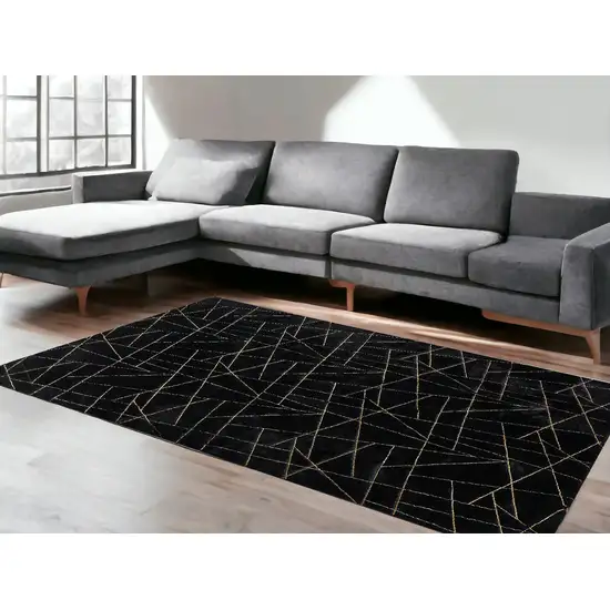 Black and Gold Faux Fur Abstract Shag Non Skid Area Rug Photo 2