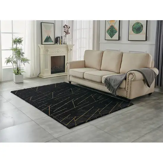 Black and Gold Faux Fur Abstract Shag Non Skid Area Rug Photo 6