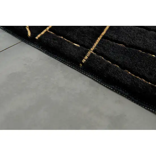 Black and Gold Faux Fur Abstract Shag Non Skid Area Rug Photo 4