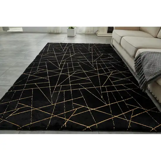 Black and Gold Faux Fur Abstract Shag Non Skid Area Rug Photo 8