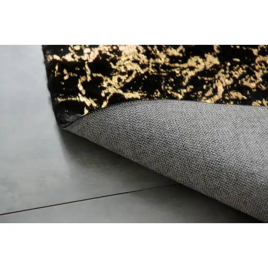 Black and Gold Faux Fur Abstract Shag Non Skid Area Rug Photo 6