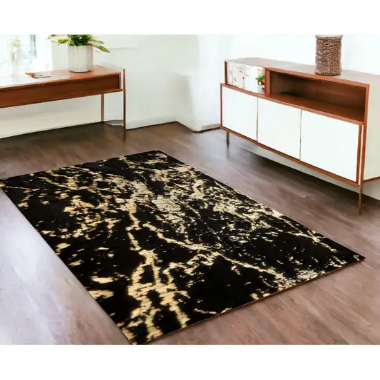 Black and Gold Faux Fur Abstract Shag Non Skid Area Rug Photo 1