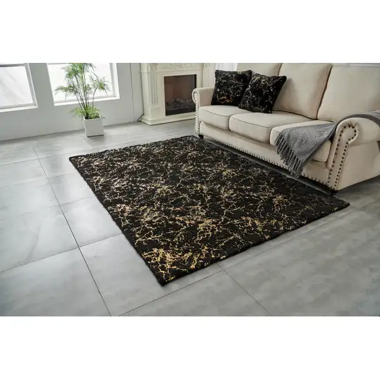 Black and Gold Faux Fur Abstract Shag Non Skid Area Rug Photo 8