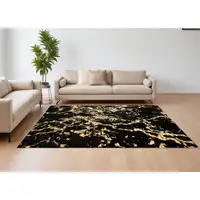 Photo of Black and Gold Faux Fur Abstract Shag Non Skid Area Rug