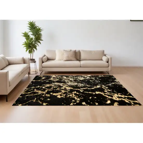 Black and Gold Faux Fur Abstract Shag Non Skid Area Rug Photo 1