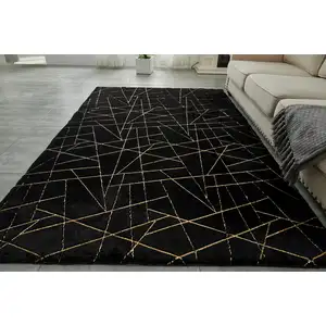 Photo of Black and Gold Faux Fur Abstract Shag Non Skid Area Rug