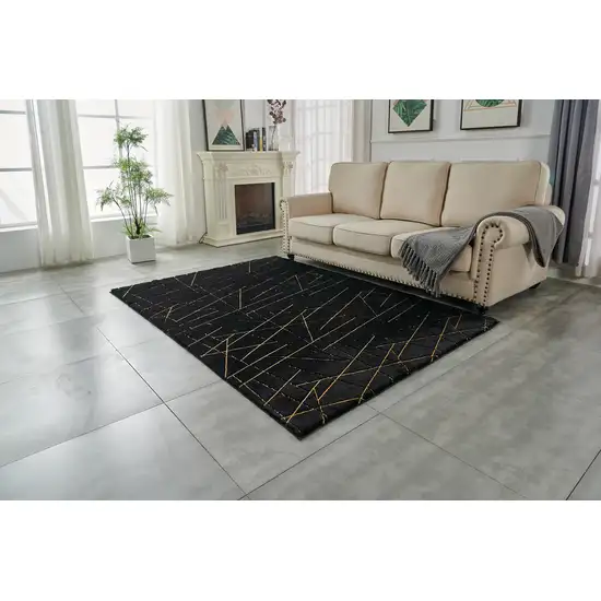 Black and Gold Faux Fur Abstract Shag Non Skid Area Rug Photo 9