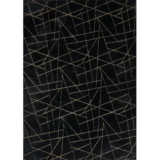 Black and Gold Faux Fur Abstract Shag Non Skid Area Rug Photo 1