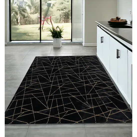 Black and Gold Faux Fur Abstract Shag Non Skid Area Rug Photo 1