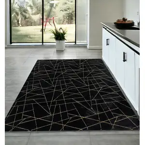 Photo of Black and Gold Faux Fur Abstract Shag Non Skid Area Rug