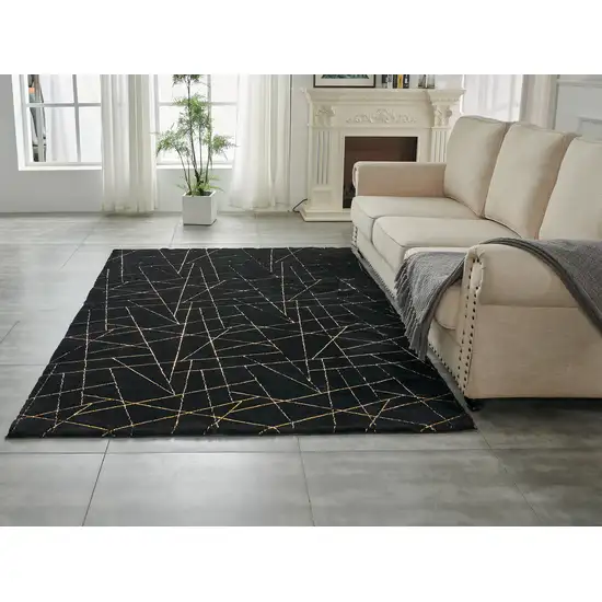 Black and Gold Faux Fur Abstract Shag Non Skid Area Rug Photo 7