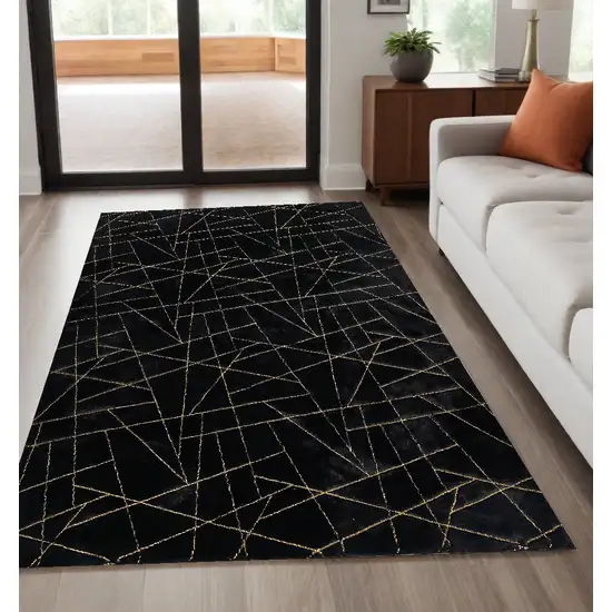 Black and Gold Faux Fur Abstract Shag Non Skid Area Rug Photo 2