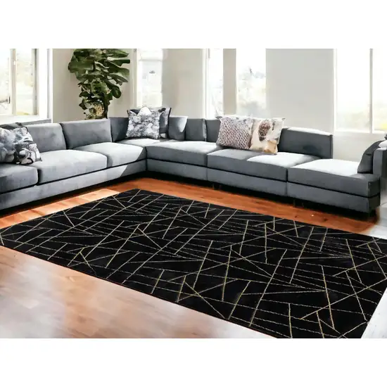 Black and Gold Faux Fur Abstract Shag Non Skid Area Rug Photo 1