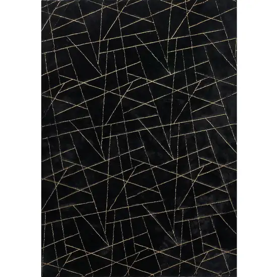 Black and Gold Faux Fur Abstract Shag Non Skid Area Rug Photo 2