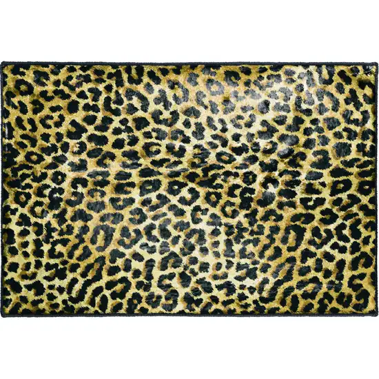 Black and Gold Leopard Print Shag Handmade Non Skid Area Rug Photo 4