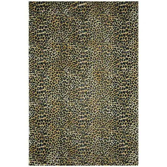 Black and Gold Leopard Print Shag Handmade Non Skid Area Rug Photo 3