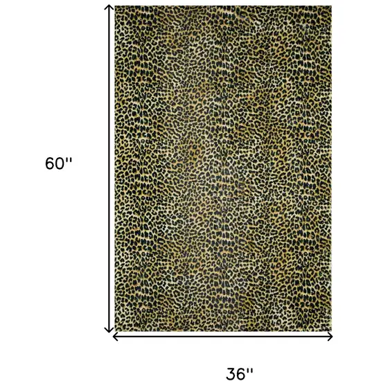 Black and Gold Leopard Print Shag Handmade Non Skid Area Rug Photo 6