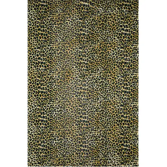 Black and Gold Leopard Print Shag Handmade Non Skid Area Rug Photo 5