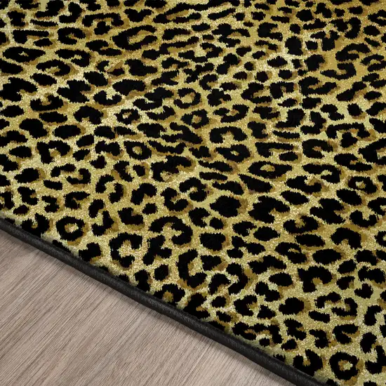 Black and Gold Leopard Print Shag Handmade Non Skid Area Rug Photo 5