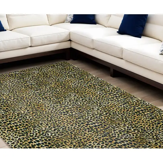 Black and Gold Leopard Print Shag Handmade Non Skid Area Rug Photo 1