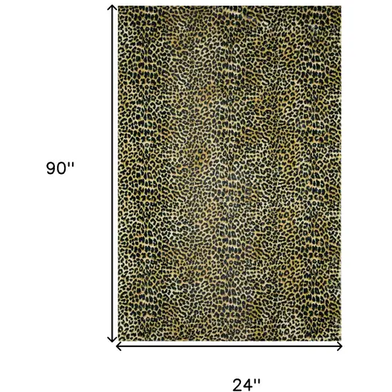 Black and Gold Leopard Print Shag Handmade Non Skid Runner Rug Photo 6