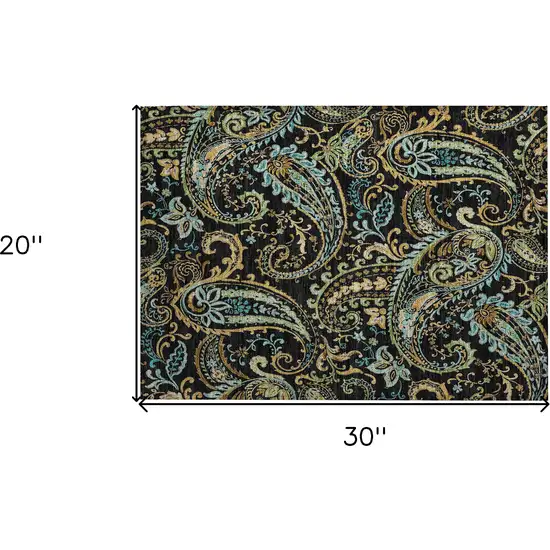 Black and Gold Paisley Washable Indoor Outdoor Area Rug Photo 3