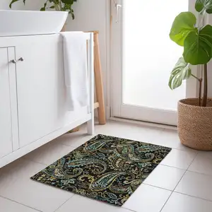 Photo of Black and Gold Paisley Washable Non Skid Indoor Outdoor Area Rug