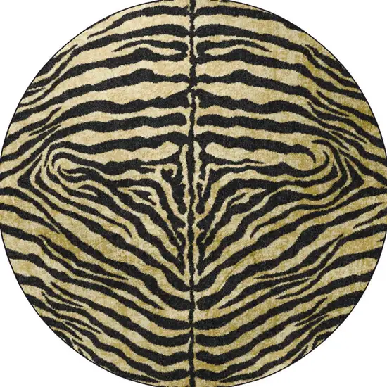 8' X 8' Black and Gold Round Animal Print Shag Handmade Non Skid Area Rug Photo 4