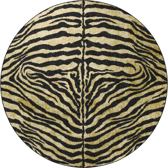 8' X 8' Black and Gold Round Animal Print Shag Handmade Non Skid Area Rug Photo 5