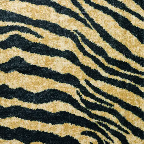 Black and Gold Round Animal Print Shag Handmade Non Skid Area Rug Photo 4