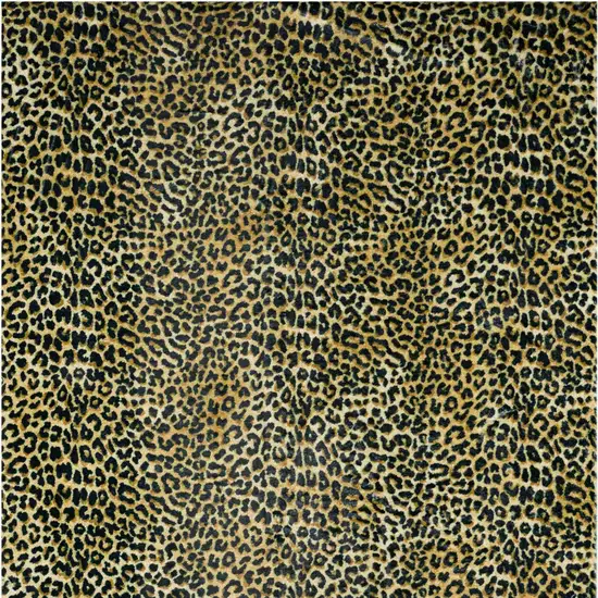 8' X 8' Black and Gold Round Leopard Print Shag Handmade Non Skid Area Rug Photo 3