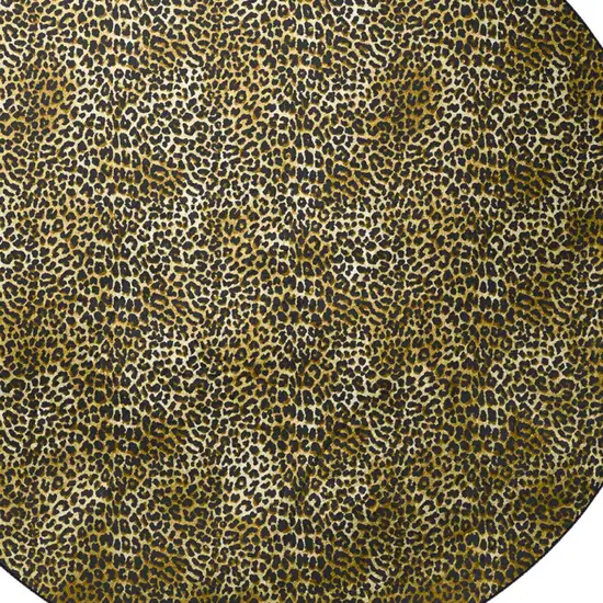 8' X 8' Black and Gold Round Leopard Print Shag Handmade Non Skid Area Rug Photo 5