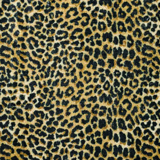 8' X 8' Black and Gold Round Leopard Print Shag Handmade Non Skid Area Rug Photo 6