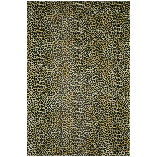 Black and Gold Round Leopard Print Shag Handmade Non Skid Area Rug Photo 1