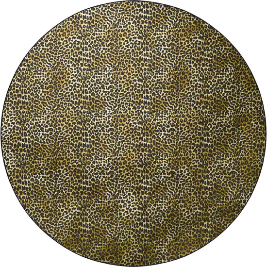 8' X 8' Black and Gold Round Leopard Print Shag Handmade Non Skid Area Rug Photo 5