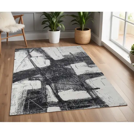 Black and Gray Abstract Hand Woven Area Rug Photo 1