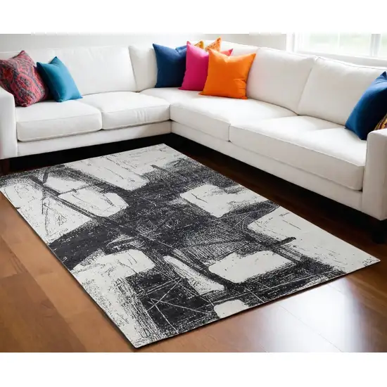 Black and Gray Abstract Hand Woven Area Rug Photo 1