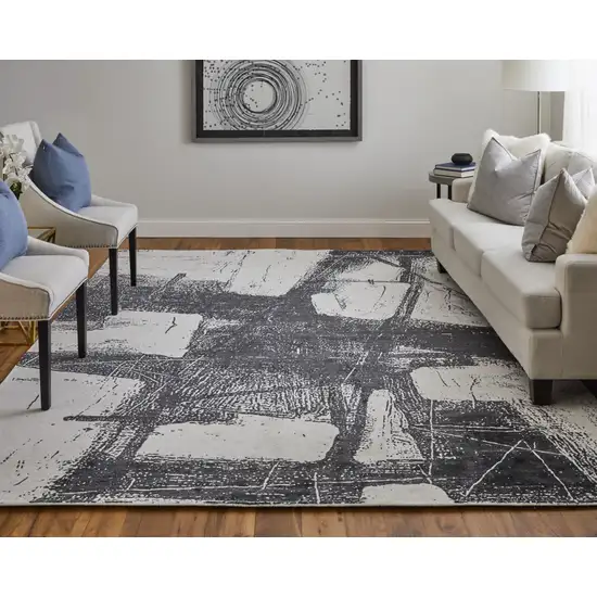 Black and Gray Abstract Hand Woven Area Rug Photo 9