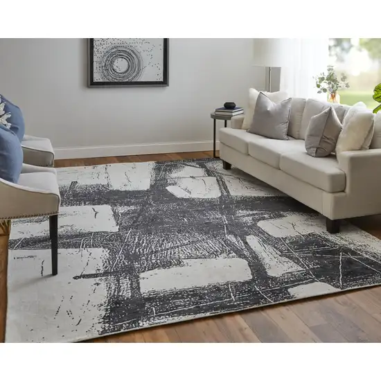 Black and Gray Abstract Hand Woven Area Rug Photo 7