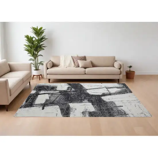 Black and Gray Abstract Hand Woven Area Rug Photo 1