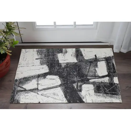 Black and Gray Abstract Hand Woven Area Rug Photo 1