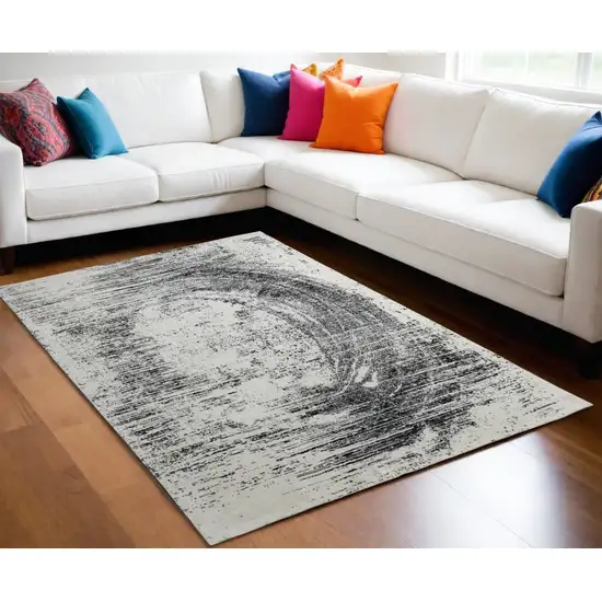 Black and Gray Abstract Hand Woven Area Rug Photo 1