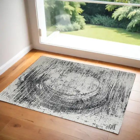 Black and Gray Abstract Hand Woven Area Rug Photo 1