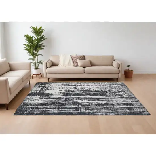 Black and Gray Abstract Hand Woven Area Rug Photo 1