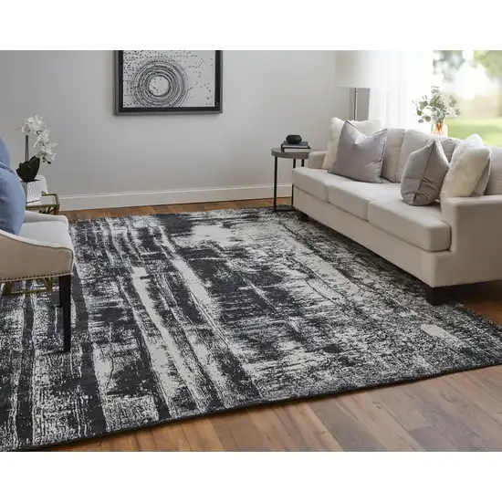 Black and Gray Abstract Hand Woven Area Rug Photo 7