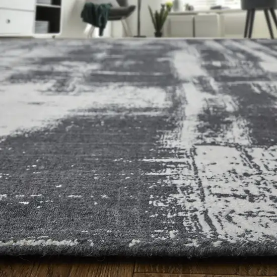 Black and Gray Abstract Hand Woven Area Rug Photo 7