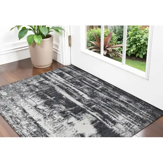 Black and Gray Abstract Hand Woven Area Rug Photo 1