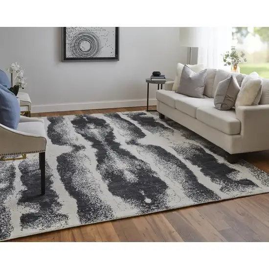 Black and Gray Abstract Hand Woven Area Rug Photo 8