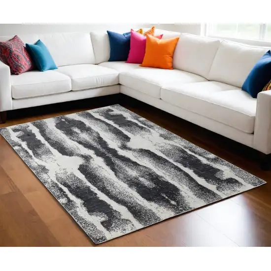 Black and Gray Abstract Hand Woven Area Rug Photo 1