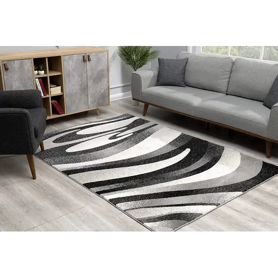 Black and Gray Abstract Marble Area Rug Photo 8